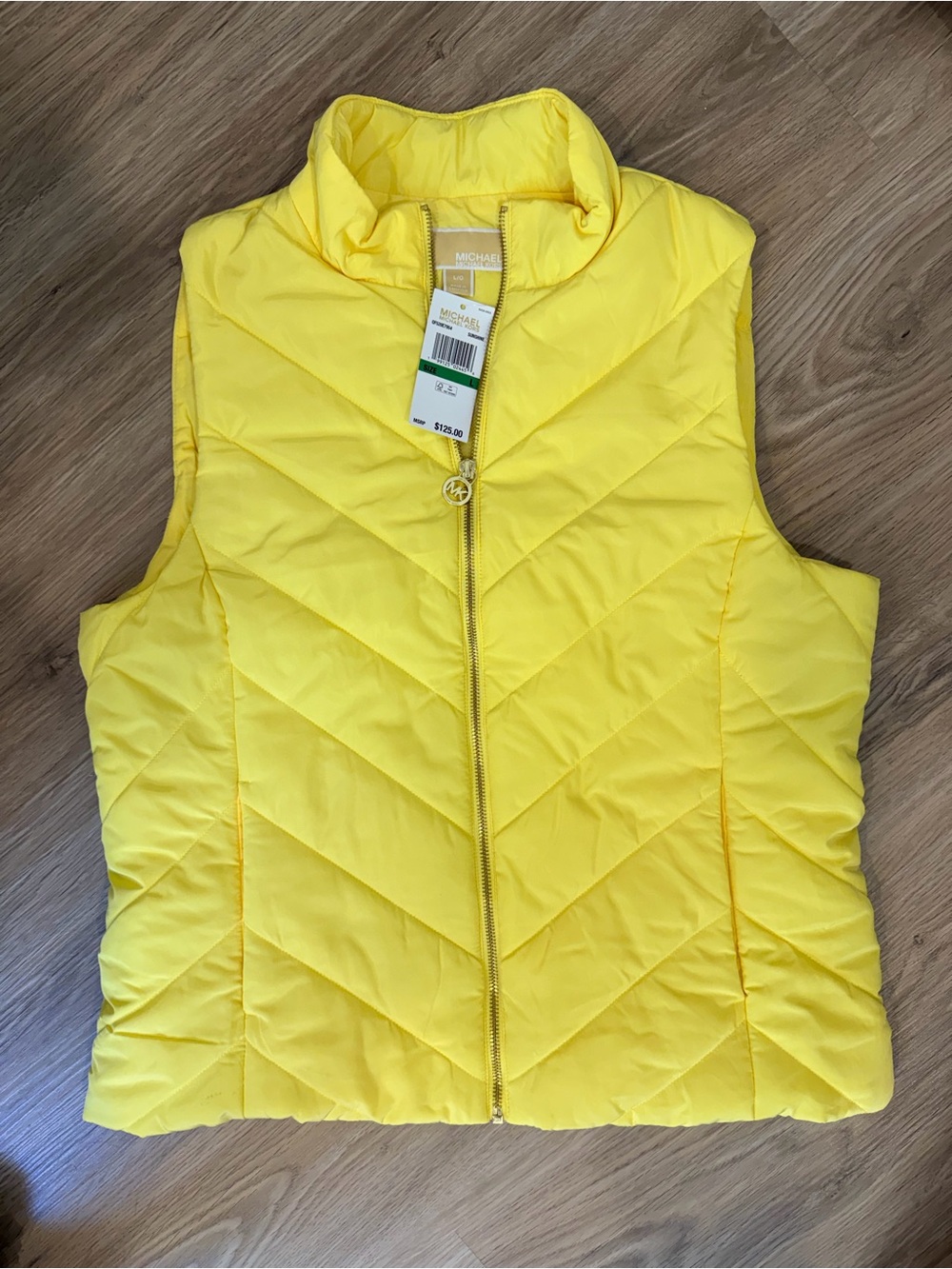 Michael Kors Yellow Quilted Puffer Vest with MK Charm
